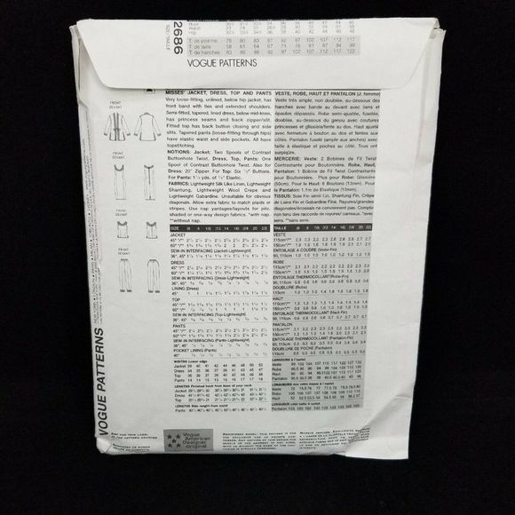 Vogue Sewing Pattern 2686 TOM & LINDA PLATT Misses 12-16 Jacket Dress Top Pants - Picture 4 of 5